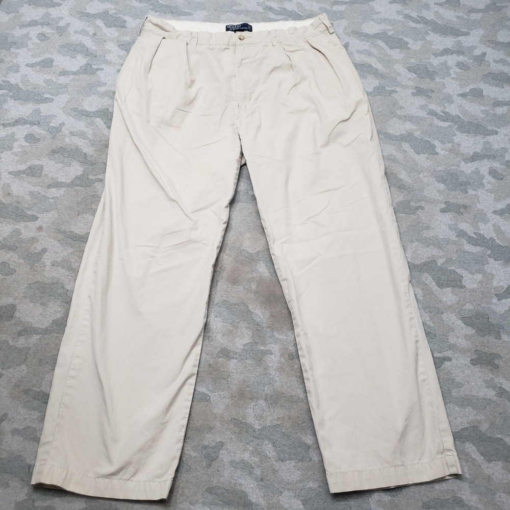 Vintage Polo Ralph Lauren Andrew Pant Men 38x30 Beige Double Pleated Chino